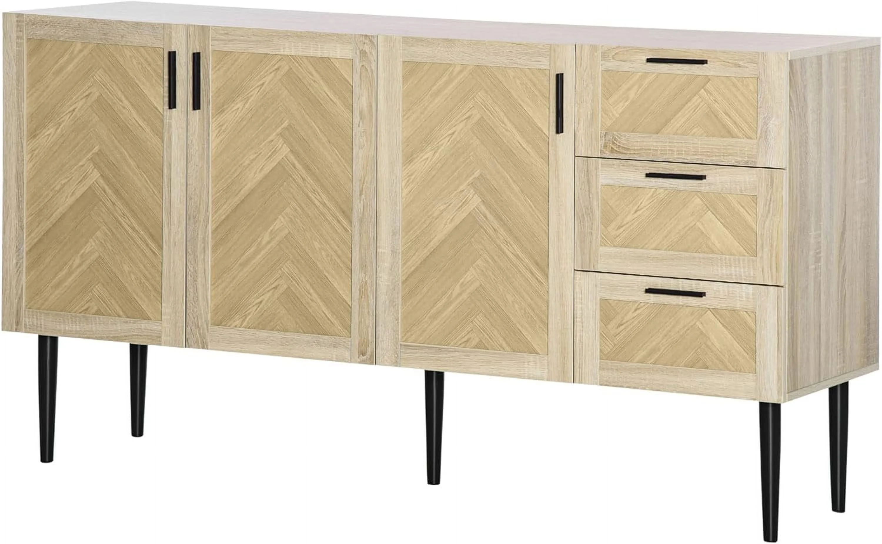 Coffee Bar Cabinet, Sideboard with Drawers and Adjustable Shelves for Living Room, Kitchen, Oak