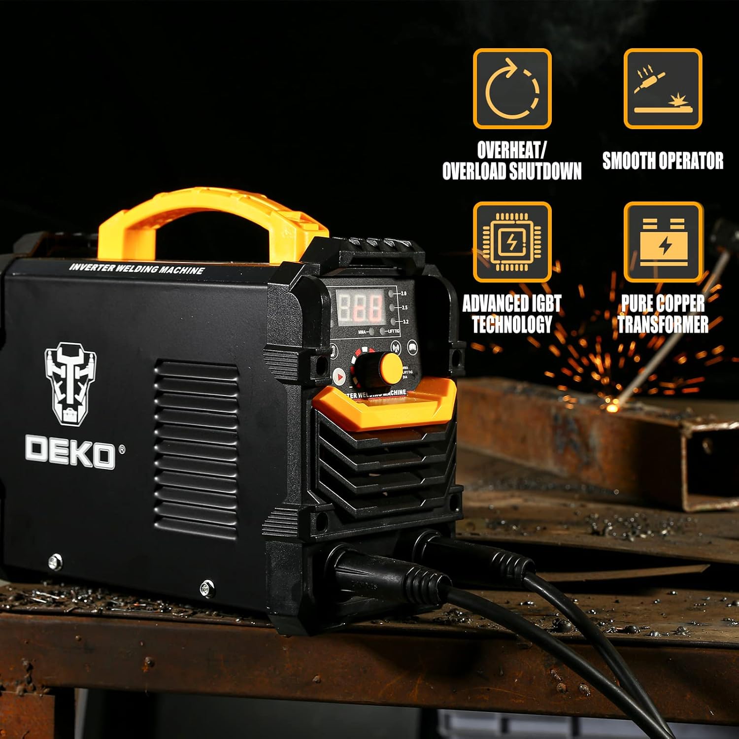 DEKOPRO 110/220V MMA Welder, 160A Stick ARC Welding Machine IGBT Digital Display LCD Hot Start Welder with Electrode Holder, Work Clamp, Input Power Adapter Cable and Brush