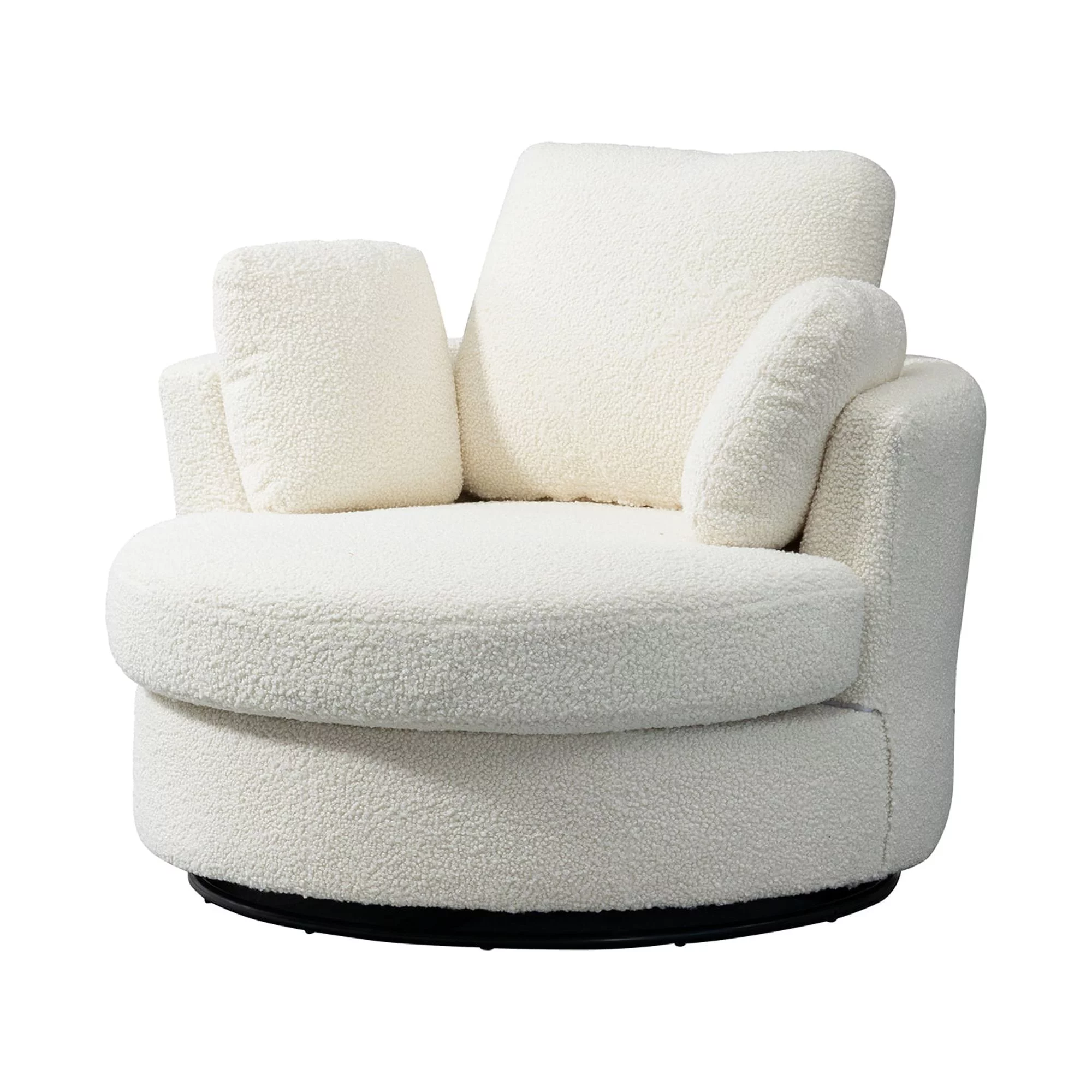 42.2"W Swivel Accent Barrel Chair And Half Swivel Sofa With 3 Pillows 360 Degree Swivel Round Sofa Modern Oversized Arm Chair Cozy Club Chair For Bedroom Living Room Lounge Hotel, Ivory Boucle