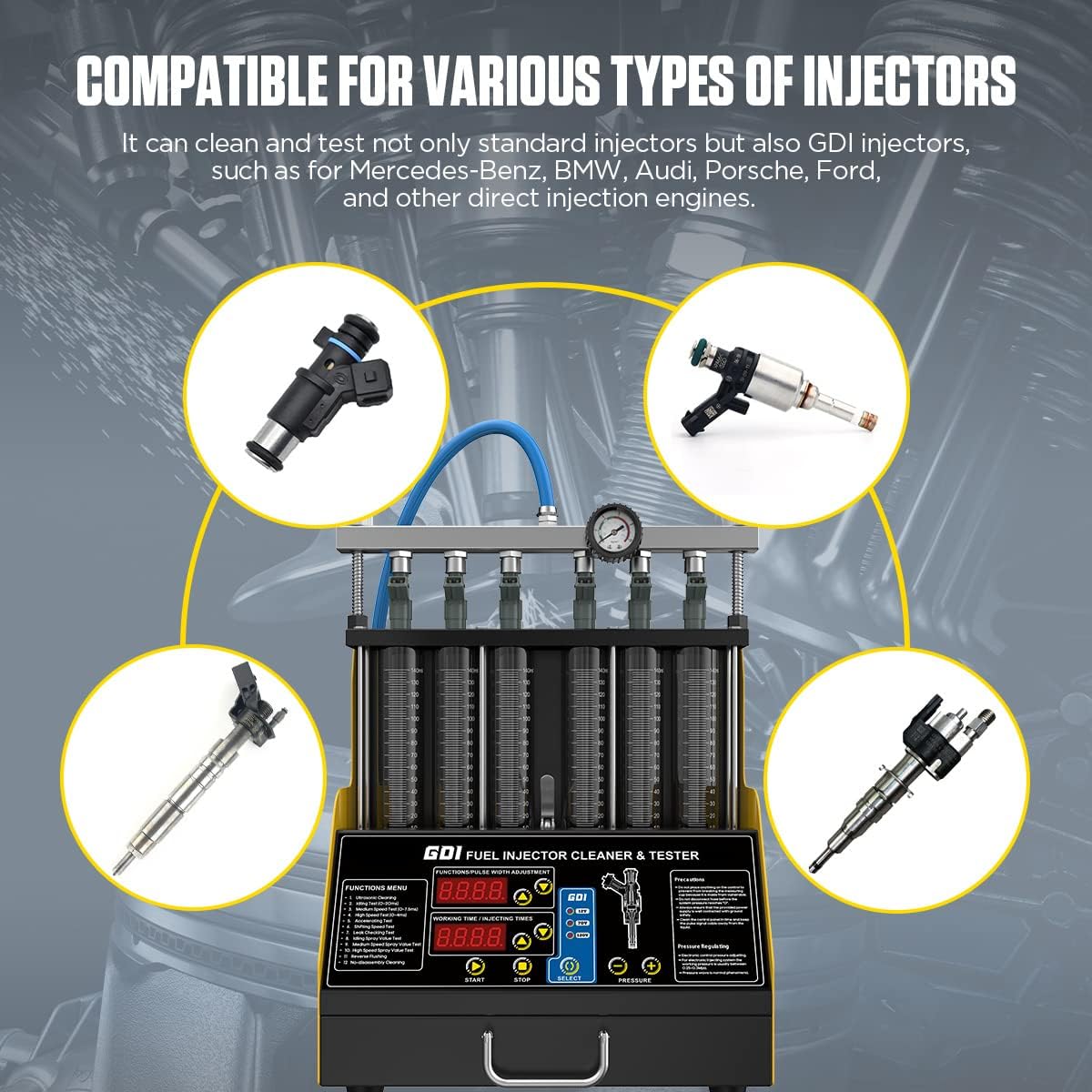 QPKING GID Fuel Injector Cleaner & Tester, Automotive Fuel System Cleaners Testers,Fuel Injection Systems Cleaners 110V/220V