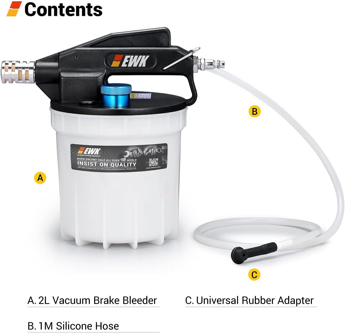 EWK Patented 2L Pneumatic Vacuum Brake Bleeder Fluid Pump with Bleeding Hose