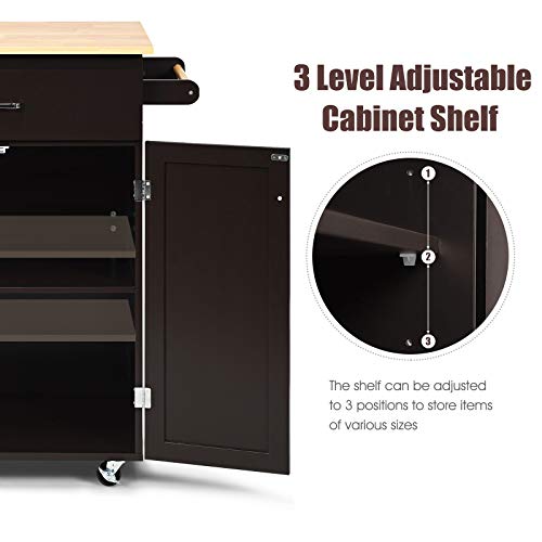IFANNY Kitchen Island, Small Rolling Cart with Drawers, 2 Door Cabinet, Spice Rack & Towel Handle, Kitchen Carts on Wheels with Storage, Modern Island Table for Kitchen, Dining Room, Restaurant