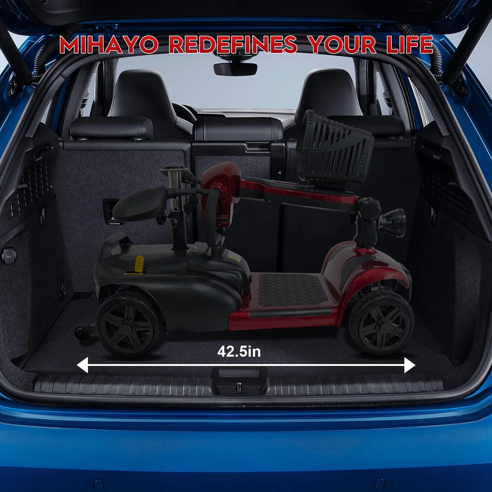 Mihayo 25 Mile Range Travel Foldable Electric Mobility Scooters for Adults,4 Wheel Power Motorized Scooter for Seniors 4-Piece Set 330 lbs Weight Capacity,Red Mirage S1