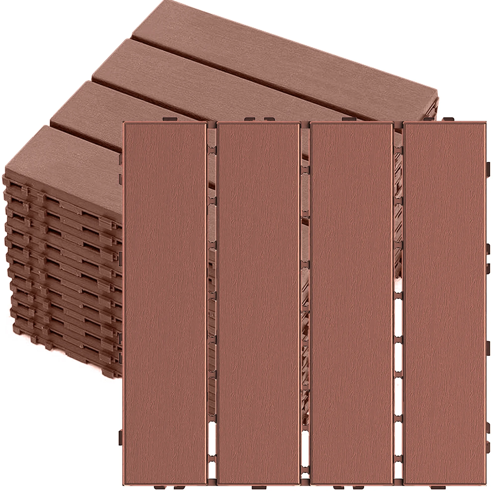 iRerts Patio Interlocking Deck Tiles, 44 Pack Plastic Patio Tiles, 12"x12" Square Waterproof Outdoor Flooring for All Weather Use, Garden Flooring Patio Tiles for Porch Balcony Backyard, Dark Brown