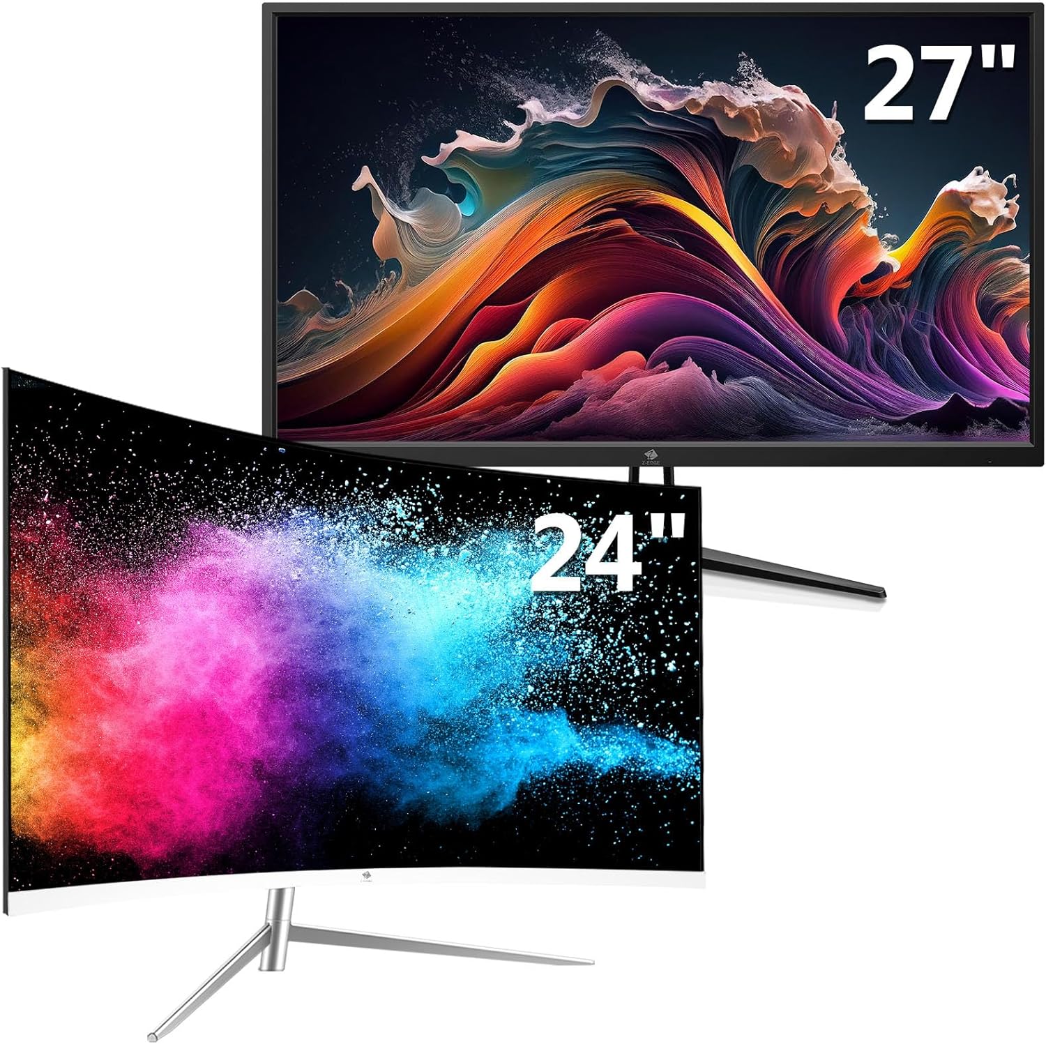 Z-Edge IPS Monitor Bundle [24-inch & 27-inch 2 Pack], 1920x1080P(U24C)+4K(U27P4K) Resolution LED Backlight Monitor, with 75Hz Refresh Rate, 178° Wide View Angle, Built-in Speakers, VGA+HDMI