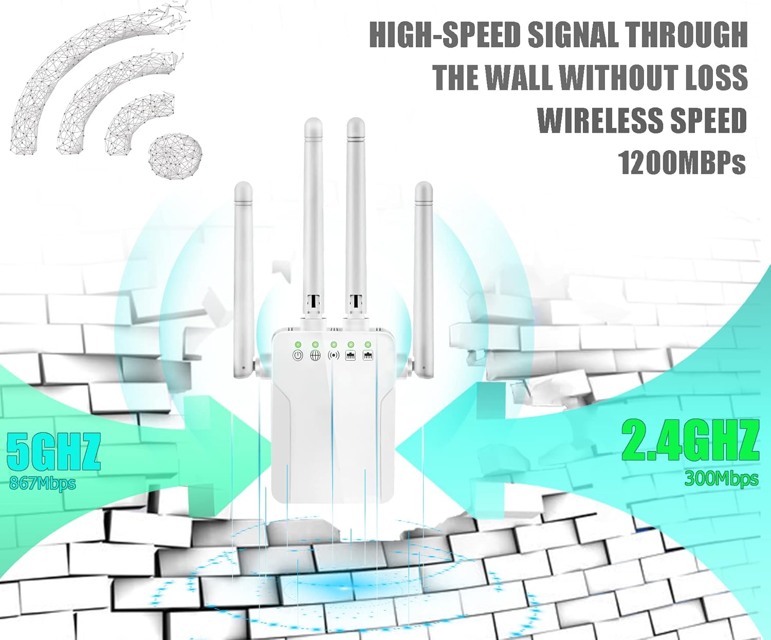 Best WiFi Extender WiFi Booster - 1200M Internet Booster with 10 Feet Ethernet Cable Covers Up to 4500 Sq ft and 50 Devices - 5G 2.4 GHz Wireless WiFi Extenders Signal Booster for Home (White) Pack of 2