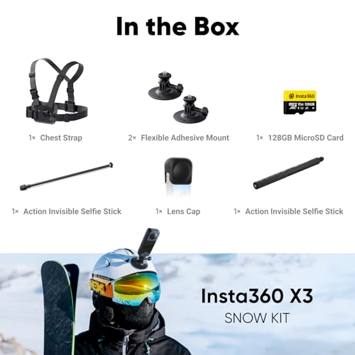 Insta360 X3 Motorcycle Kit (New Version) - Waterproof 360 Action Camera with 1/2" 48MP Sensors, 5.7K 360 Active HDR Video, 72MP 360 Photo, 4K Single-Lens, 60fps Me Mode, Stabilization