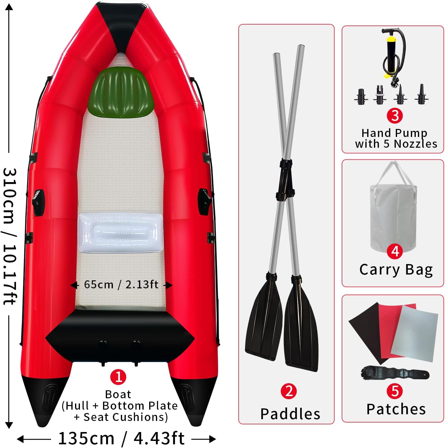 AZXRHWYGS Inflatable Boats 4-6 Person 10ft Dinghy Boat Kayak Sport Rescue Boat Tender Fishing Raft with Oars Air Pump