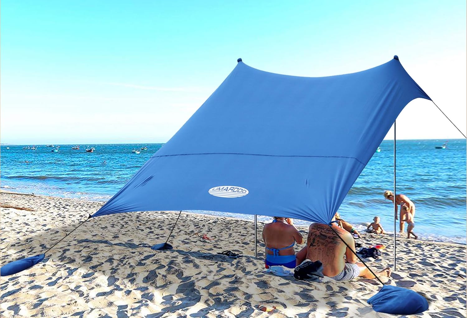 UMARDOO Family Beach Shade with 2 Aluminum Poles, Pop Up Beach Tent with Carrying Bag