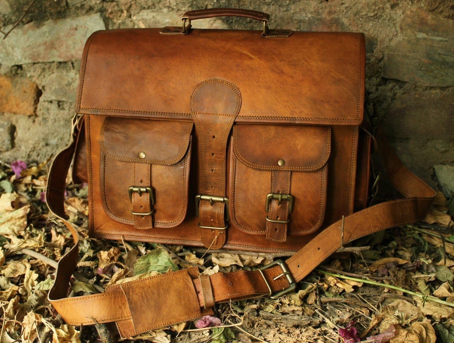 Men's Genuine Leather Vintage Laptop Messenger Handmade Briefcase Bag Satchel By Vintage Couture