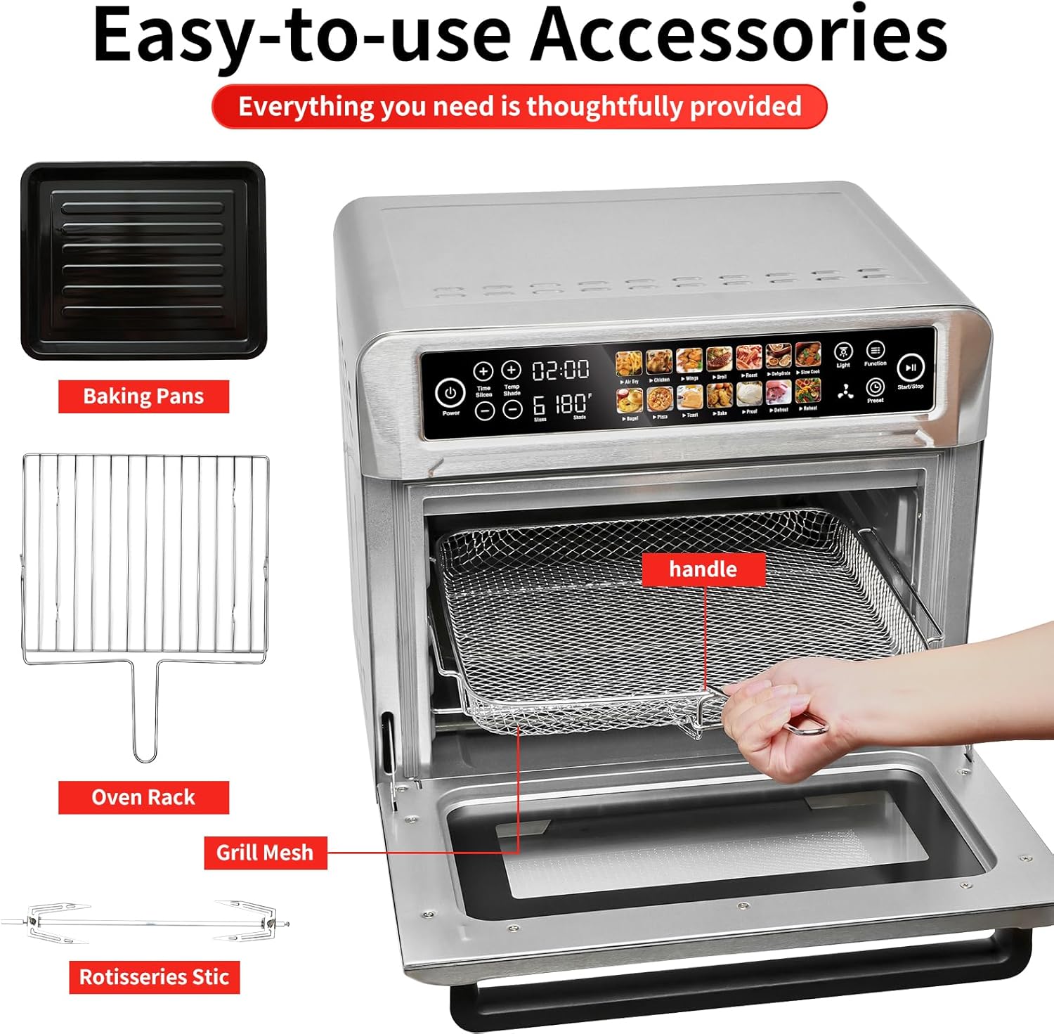 Air Fryer Toaster Oven, SEEDEEM 25L Countertop Convection Oven with Color LCD Display and Touch Screen, 14-in-1 Functions, Stainless Steel Smart Oven with Preset and Timer, Silver Metallic