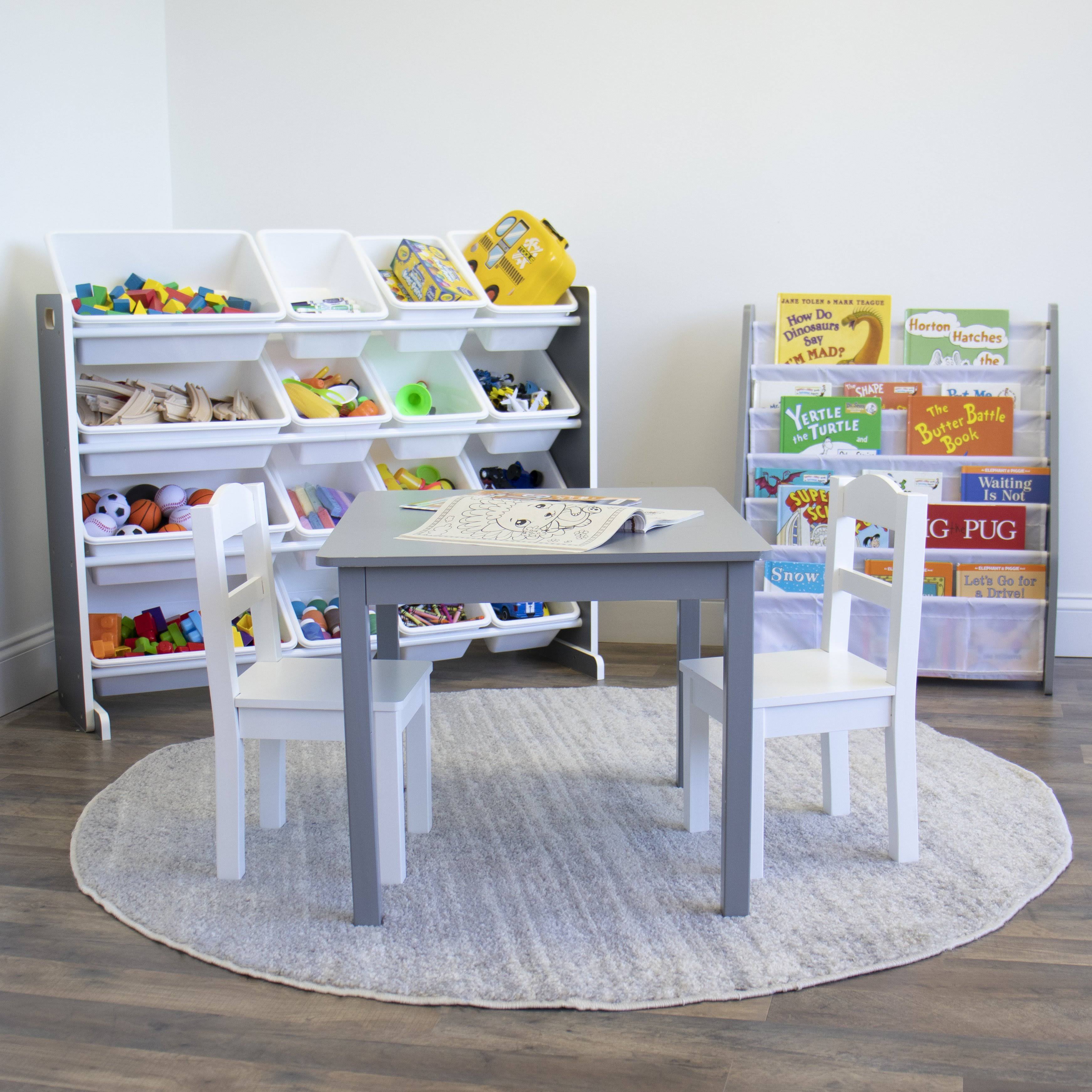 Humble Crew Kids Toy Organizer with 16 Storage Bins, Grey/White