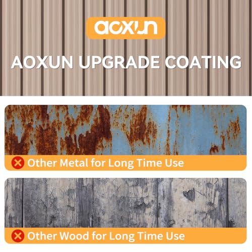 Aoxun 10 x 12FT Outdoor Storage Shed with Double Hinged Large Door Utility Garden Shed with Lockable Door & Sloped Roof Metal Sheds Outdoor Storage for Garden, Backyard, Patio and Backyard, Brown