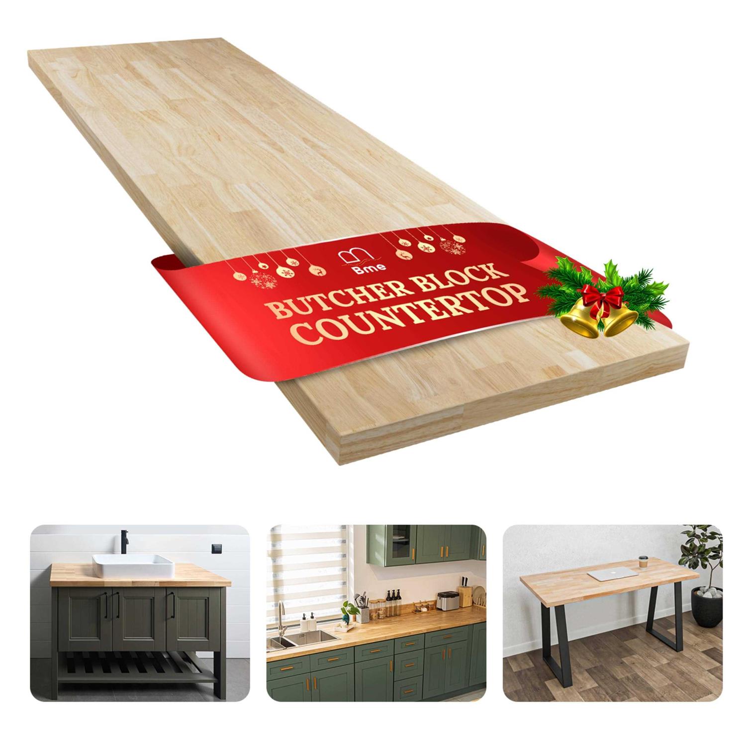 Bme Unfinished Hevea Solid Hardwood Butcher Block Countertop for DIY Wood Table Top - Shop Hardware Tools Online Store