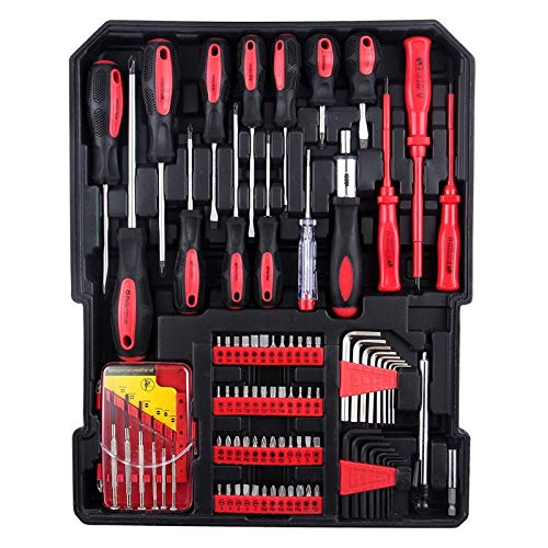 Ochine Aluminum Trolley Case Tool Set Household Tool Kit with Rolling Tool Box, Silver Household Hand Tool Sets House Repair Kit Home Tool Bag Storage Tool Box with Tools for Indoor and Outdoor Use