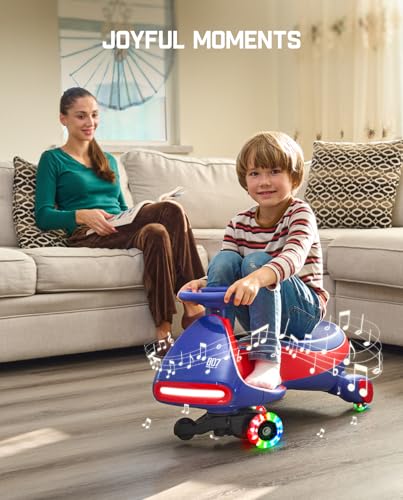 FanttikRide 12V N7 Pro Electric Wiggle Car with Pedal, Rechargeable Battery, CyberWiggle, 2 in 1 Swing Car, 2 Speed, Anti-Rollover, Flashing Wheels, Bluetooth, for Ages 3 and Up, 150 Lbs, Blue