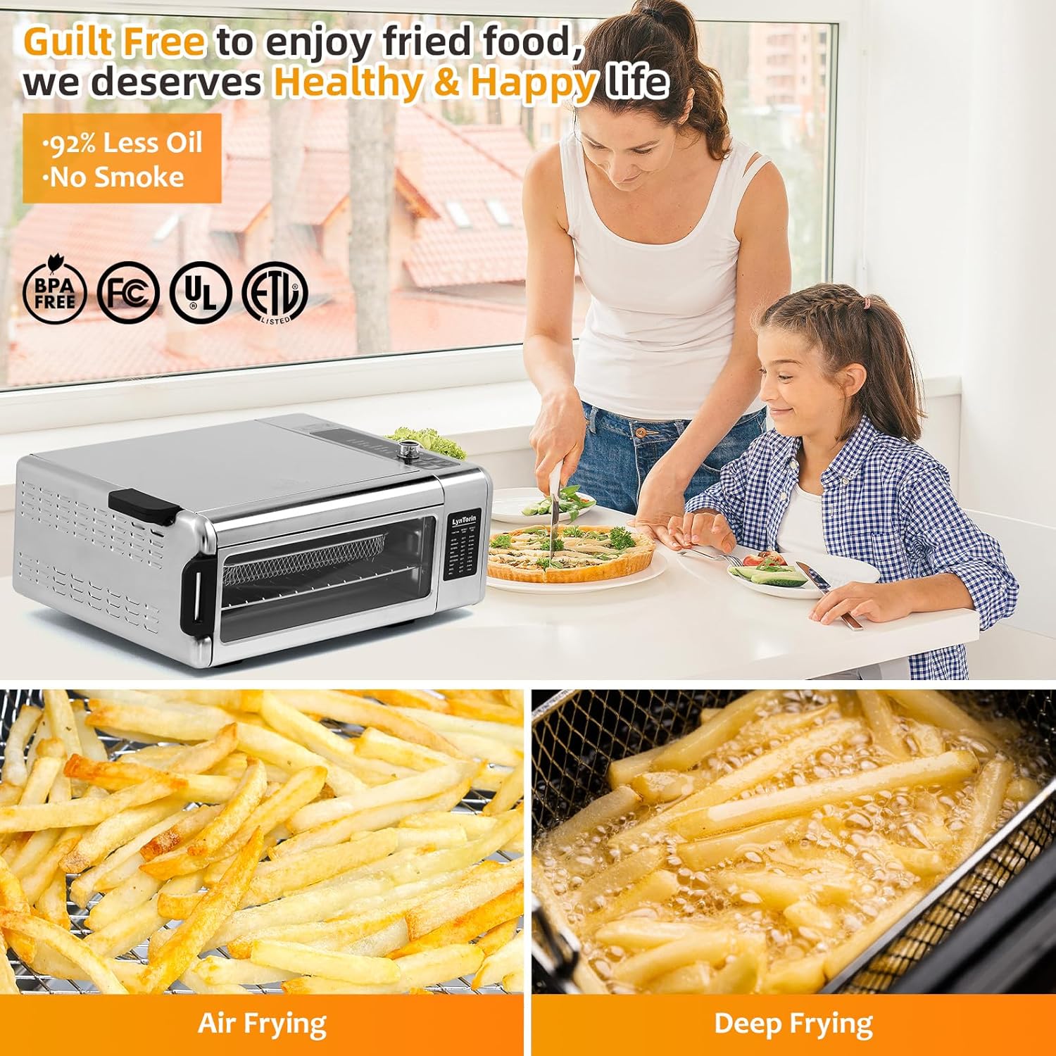Digital Air Fry Countertop Oven, Air Fryer Toaster Oven Combo Flip UP Save 50% Space, 9 in 1 Electric Indoor Countertop Pizza Oven Air Fryer Easy Clean