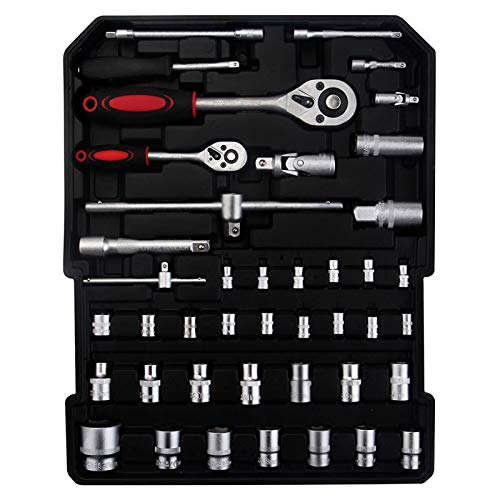Ochine Aluminum Trolley Case Tool Set Household Tool Kit with Rolling Tool Box, Silver Household Hand Tool Sets House Repair Kit Home Tool Bag Storage Tool Box with Tools for Indoor and Outdoor Use