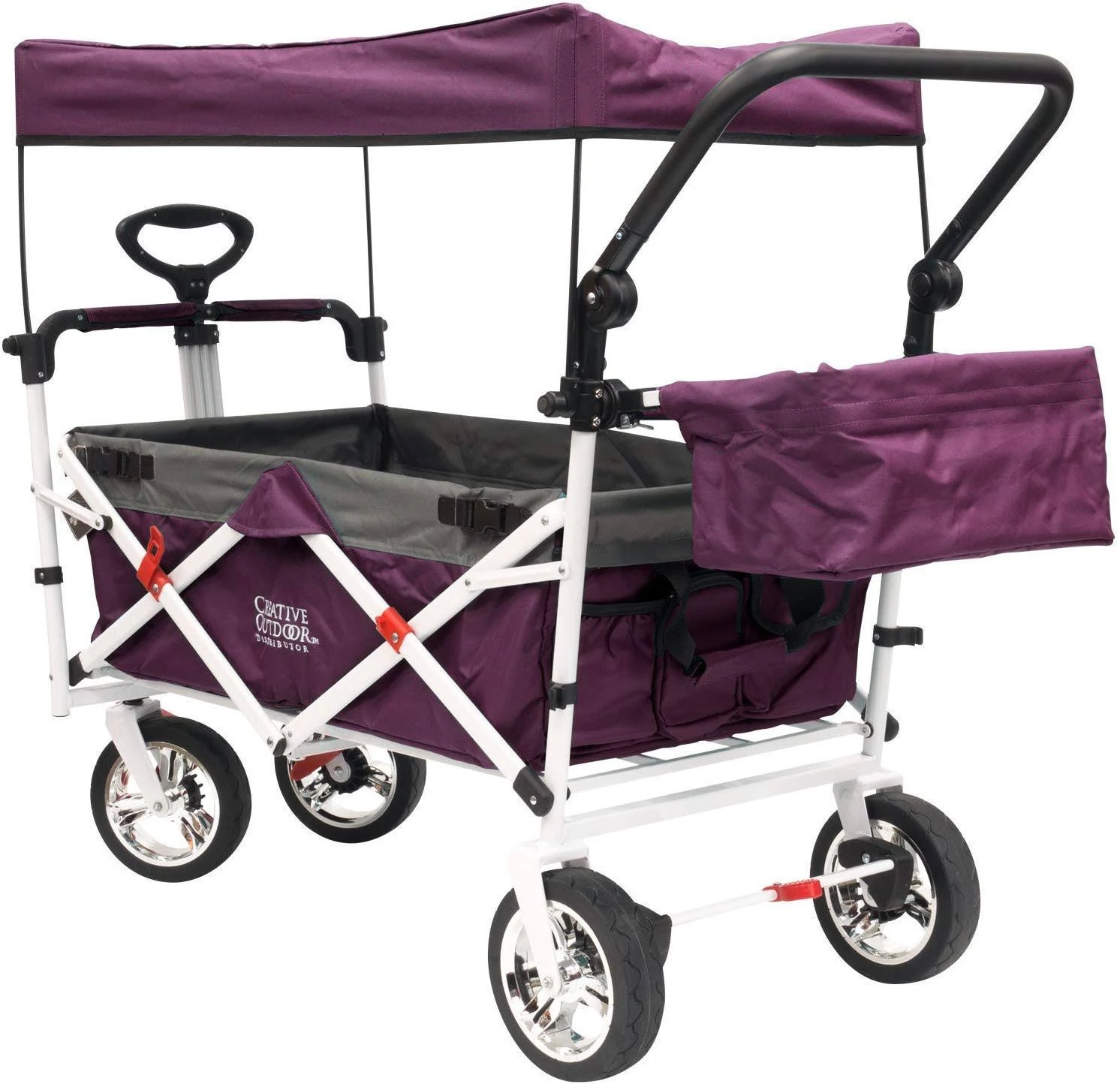 Creative Outdoor Distributor Push Pull Collapsible Folding Wagon Stroller for Kids, with Canopy (Purple)