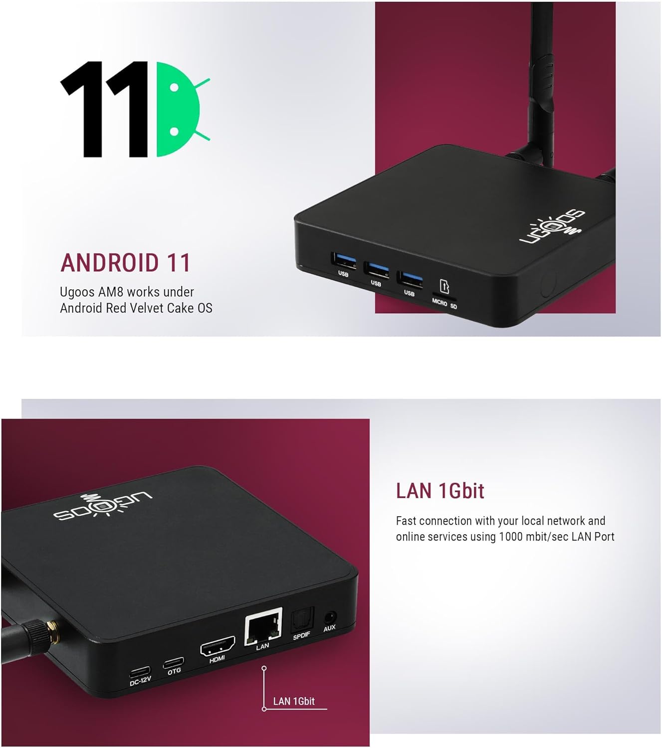 AM8 8K Ultra HD Android TV Box Android 11.0 Amlogic S928X-J LPDDR4 4GB RAM 32GB ROM WiFi6E 1000M LAN BT5.3 USB3.0 Support AV1 H.265 8Kx4K 60fps HDR Set Top TV Box