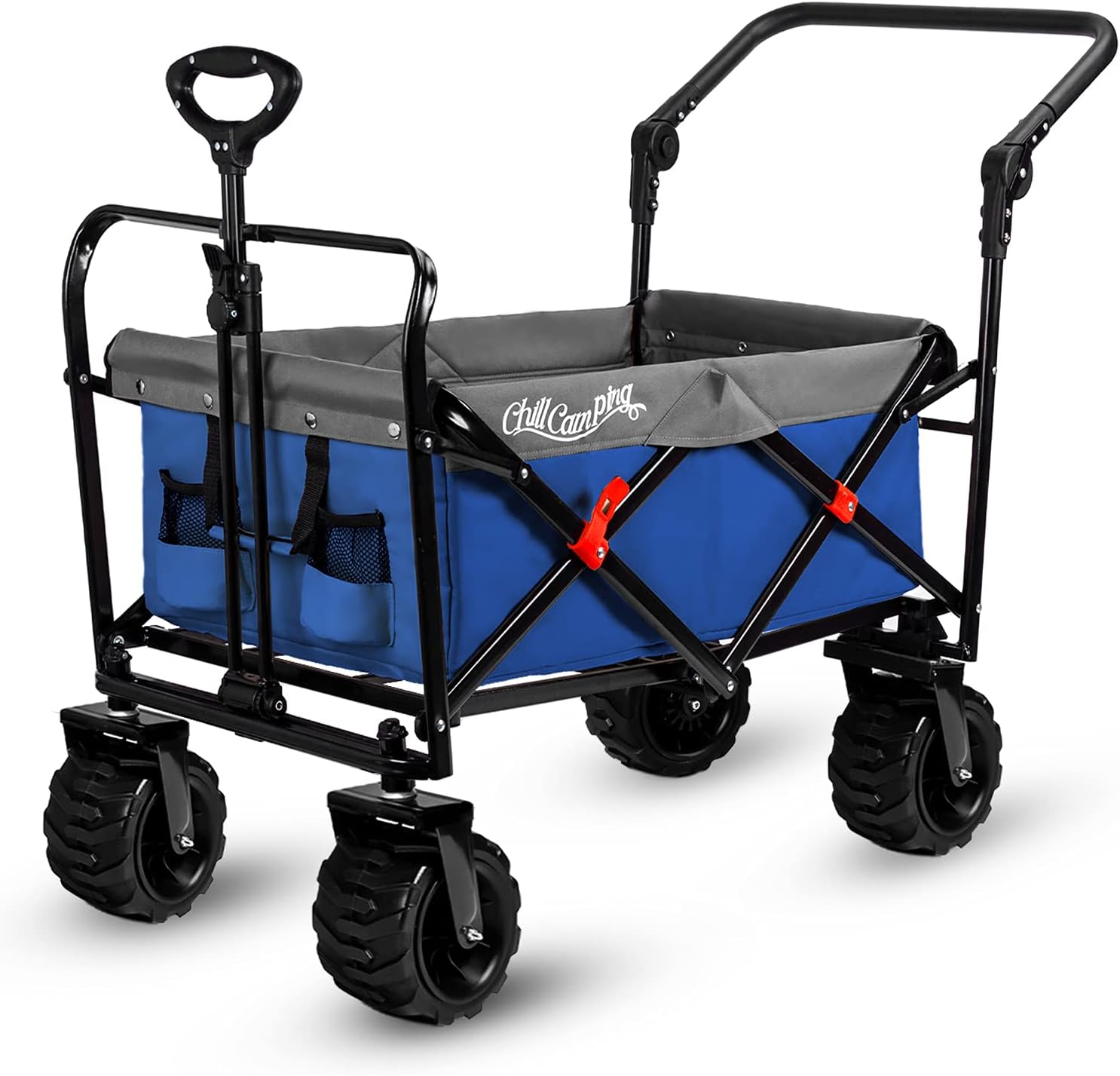 Push and Pull Beach Wagon with Big Wide Rubber Wheels, All Terrain Heavy Duty Grocery Cart Utility Collapsible Wagon for Outdoor Garden Picnic Beach Sports Camping, Purple
