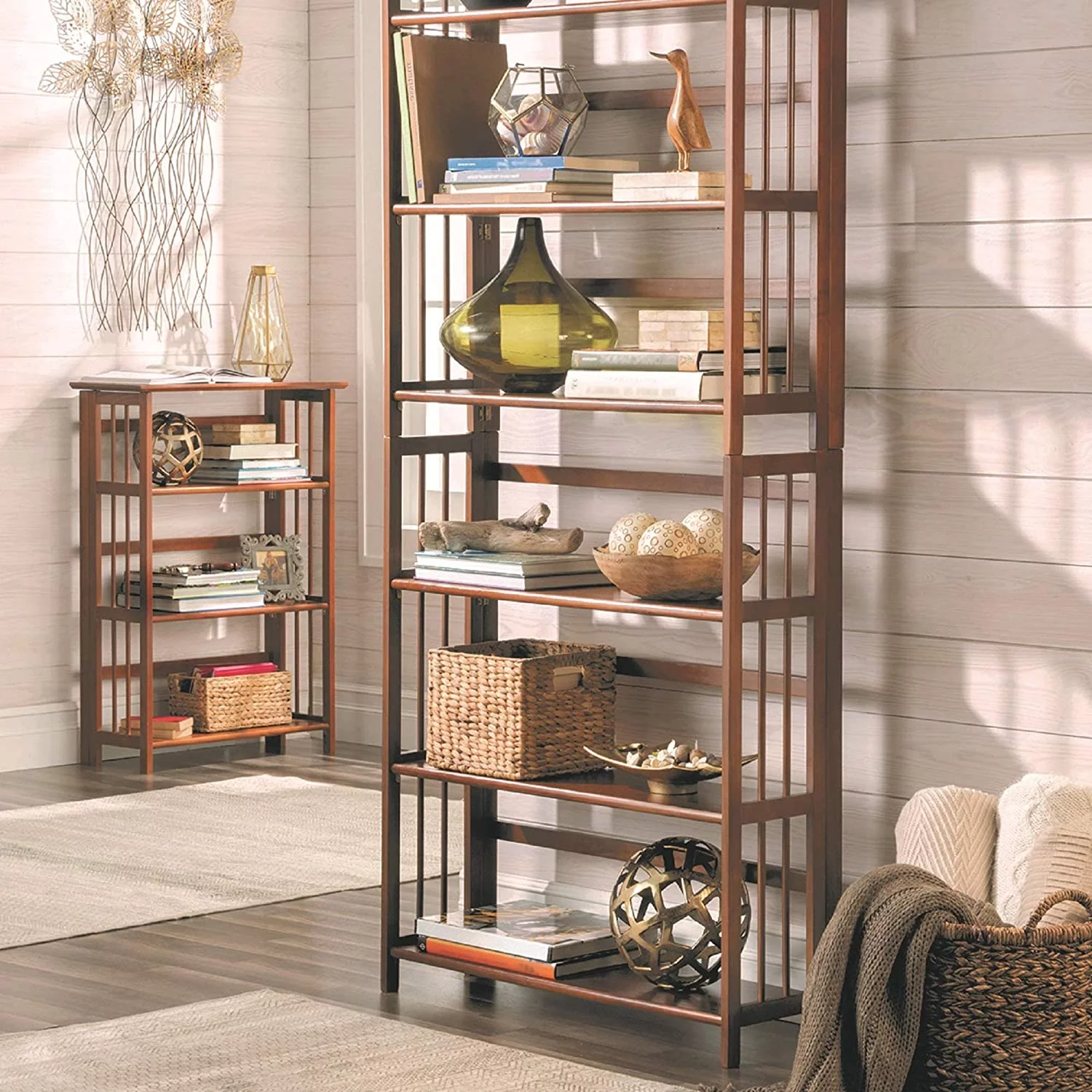3 Shelf Folding Stackable Bookcase, 27.5" Wide, Espresso - Curated Treasures Market