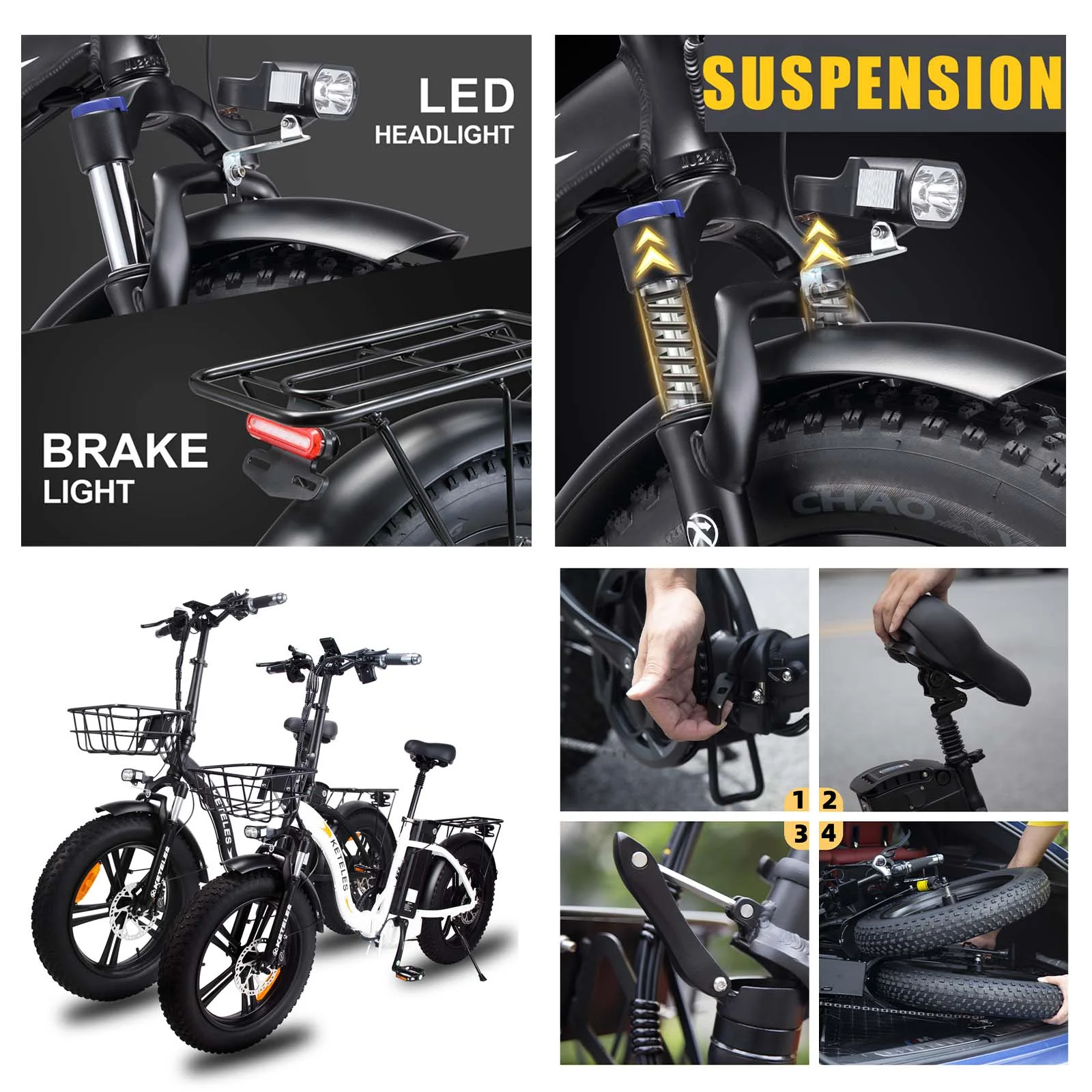 KETELES 20 Fat Tire Electric Bike for Adults, 1000W Electric Bicycle, Electric Mountain Bicycle Commuter Snow Bike Ebike E-bike with 48V 17.5AH Removable Battery