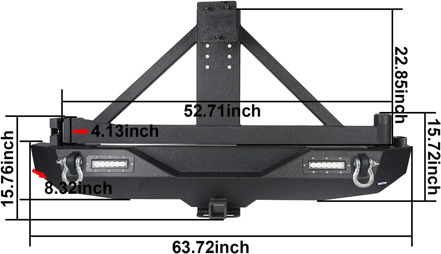 u-Box JK Wrangler Front & Rear Bumpers Combo w/ Winch Plate & Spare Tire Carrier & LED Lights & D Rings Compatible with Jeep JK Wrangler 07-18