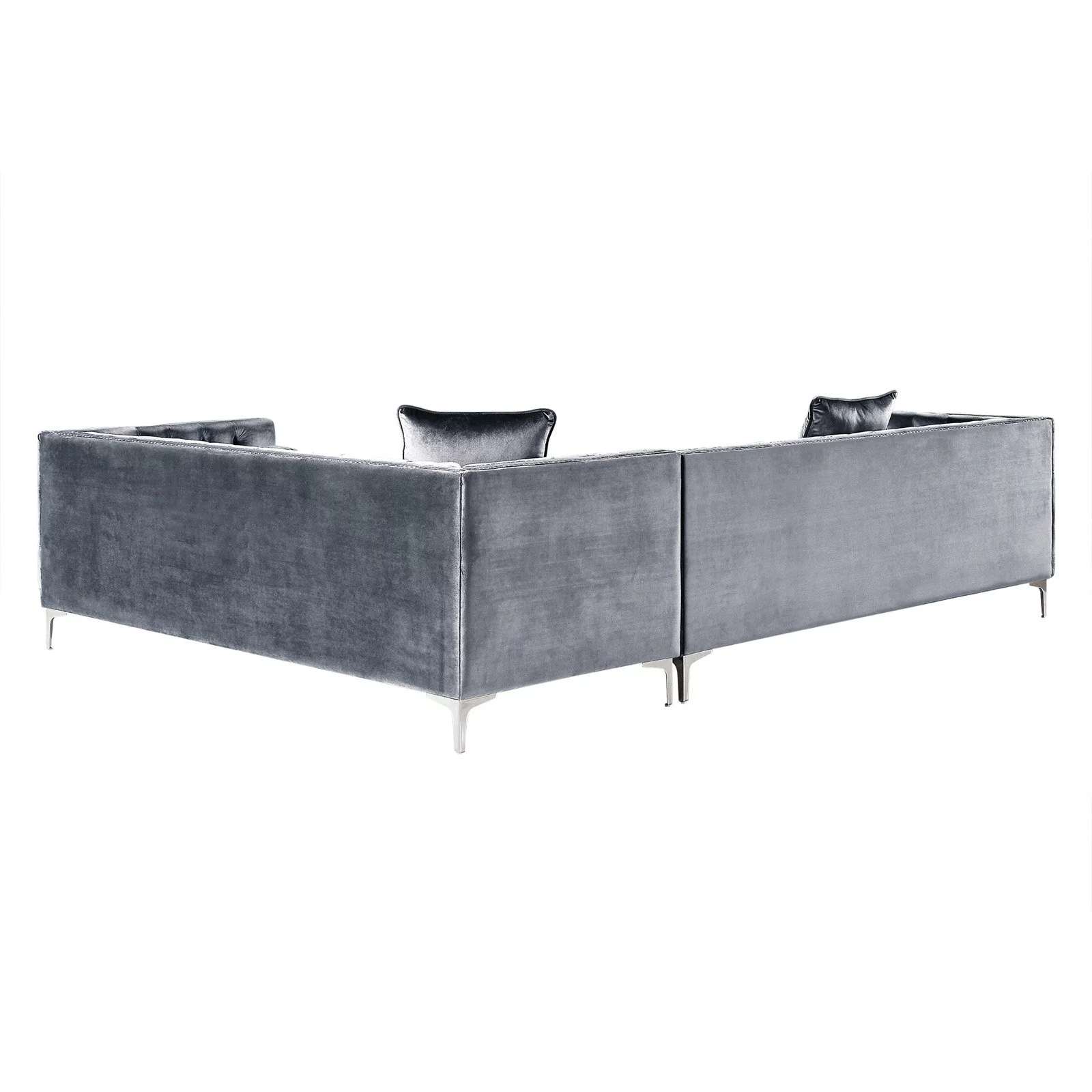 Inspired Home Sania Velvet Corner Sectional Sofa 120" Right Facing Button Tufted Nailhead Trim, Grey