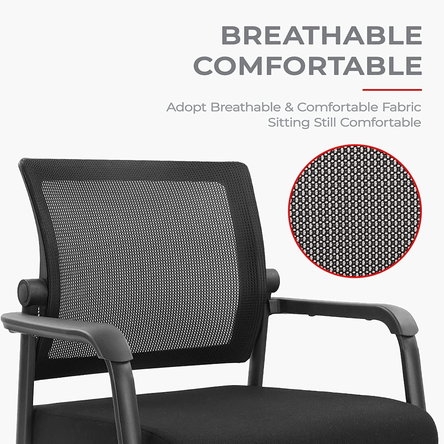 Waiting Room Chairs With Wheels, Adjustable Mesh Backrest, Desk Chair With Ergonomic Lumbar Support And Thickened Seats Cushion, 2 Pack Black