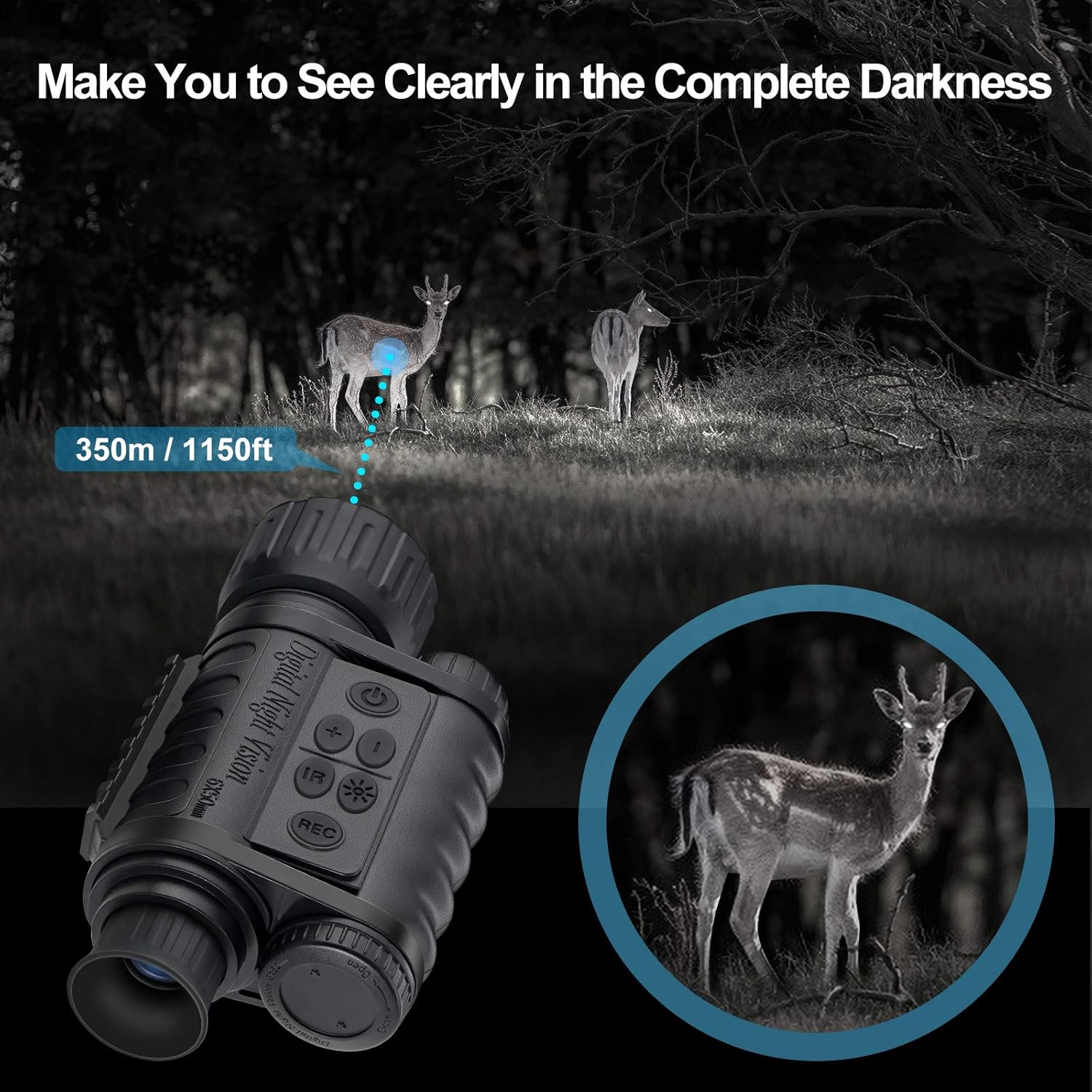 Night Vision Monocular, HD Digital Infrared Camera Scope 6x50mm with 1.5 inch TFT LCD High Power Hunting Gear Takes 5mp Photo 720 Video up to 350m/1150ft Detection Distance