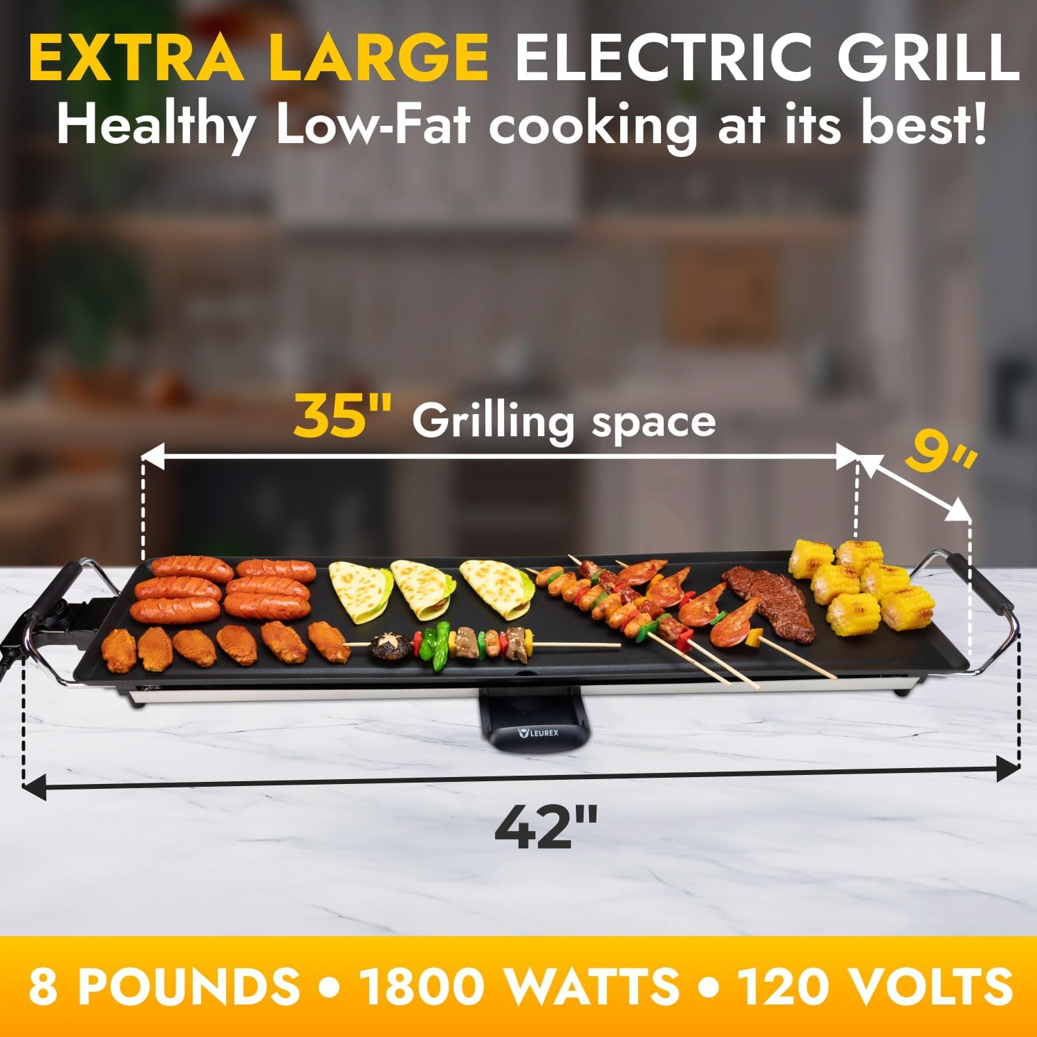 Premium Heavy Duty 35” Electric Portable Nonstick Teppanyaki Hibachi Grill Leurex Extra Large Table Top Griddle BBQ Barbecue Indoor Outdoor Camping with Adjustable Temperature