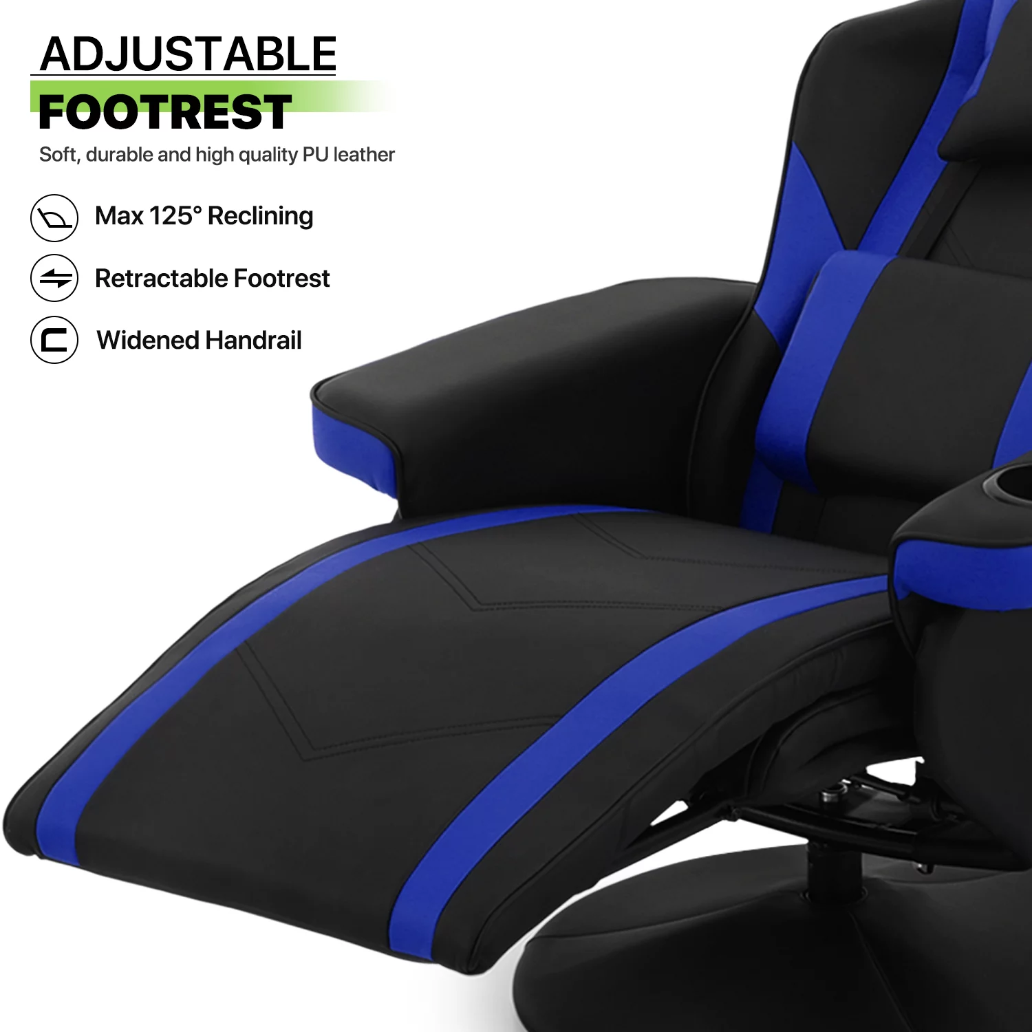 Magshion Gaming Recliner Chair, Ergonomic Reclining Video Gaming with Lumbar Support, Leather Theater Seating with Cup Holder, Blue