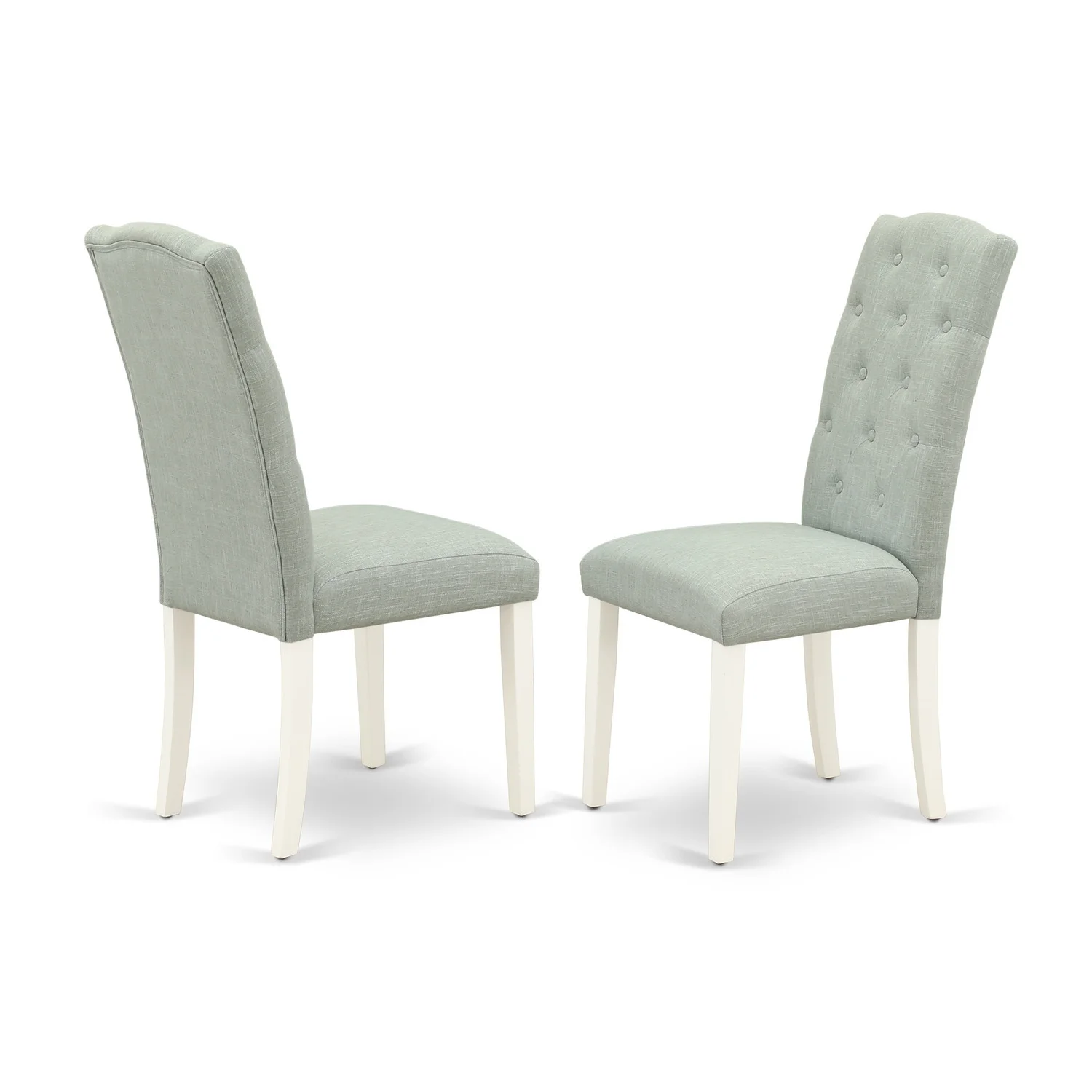 HomeStock Bohemian Bliss 5Pc Dining Set Includes An Oval Dinette Table With Butterfly Leaf And Four Parson Chairs With Baby Blue Fabric, Linen White Finish