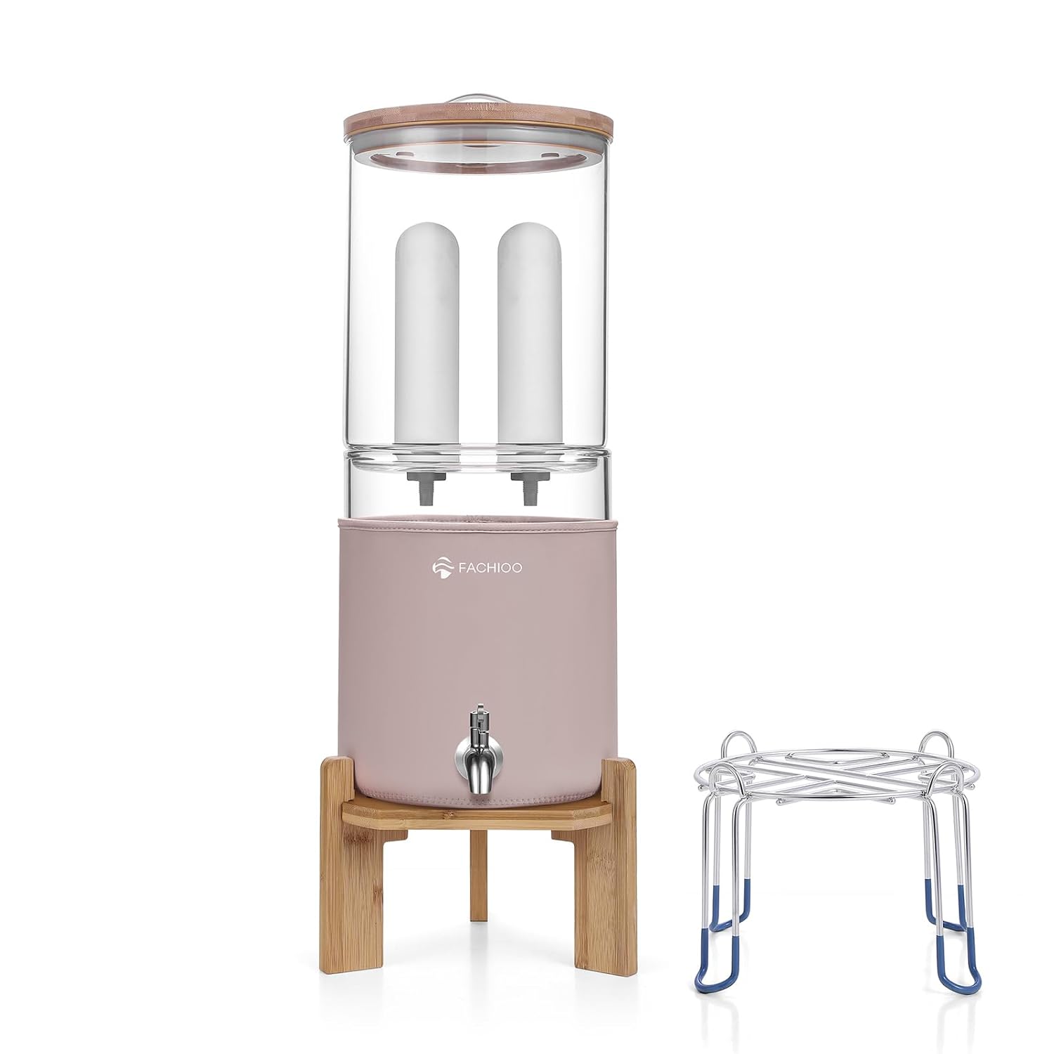 All Glass Water Purifier - Off Grid Home Emergency Water Filtration System - Gravity Fed Ceramic Filter - 2.25 Gallon Water Filter- with 2 Stand and Protective Sleeve