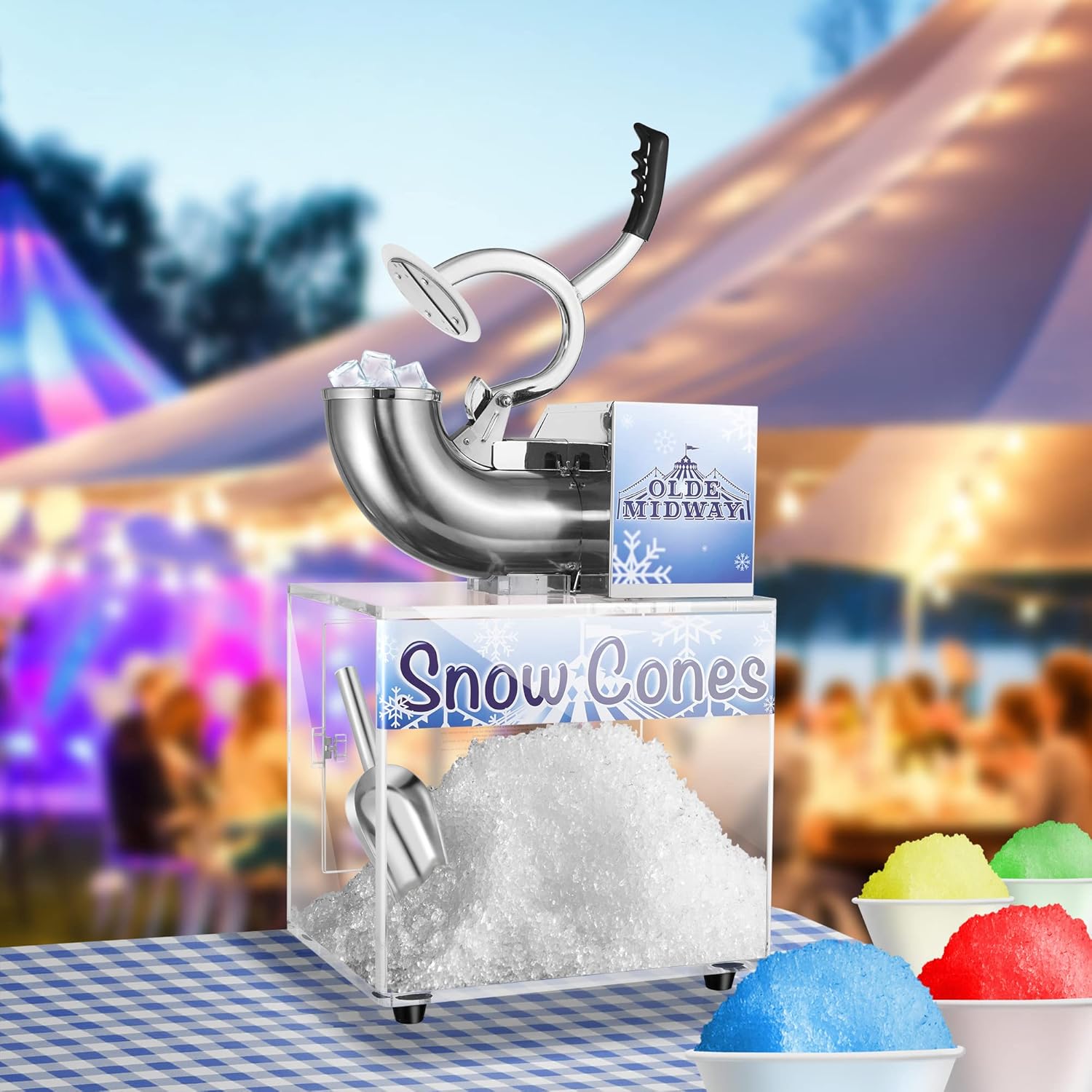 Olde Midway Commercial Snow Cone Machine, Shaved Ice Maker with Stainless Steel Scoop