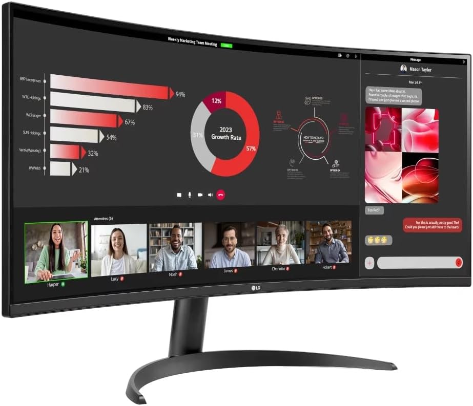 LG 34 Curved Gaming Monitor - 34" UltraWide WQHD (3440 x 1440) - 100Hz Refresh Rate - 5ms GTG - sRGB 99% - 3000: 1-21: 9 - AMD FreeSync - Flicker Safe - Black