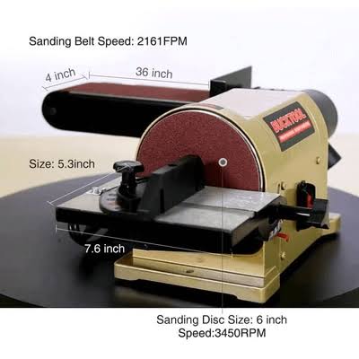 BUCKTOOL Belt Disc Sander 4 in. x 36 in. Belt and 6 in | Disc Sander Benchtop with 3/4HP Direct-Drive Motor and Portable Al Base