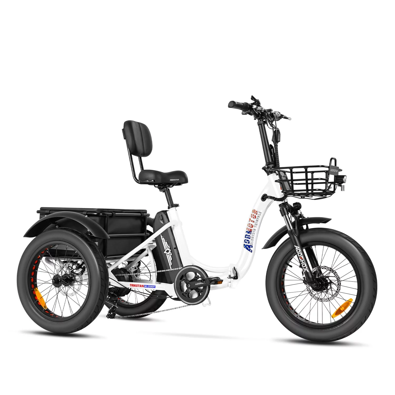 Addmotor Electric Trike, 750W Foldable Electric Tricycle, Folding Electric Trike for Adults,48V 20Ah Removable Battery,20" Fat Tire Electric Trikes with Rear Speed Differential,M-330F White - Curated Treasures Market