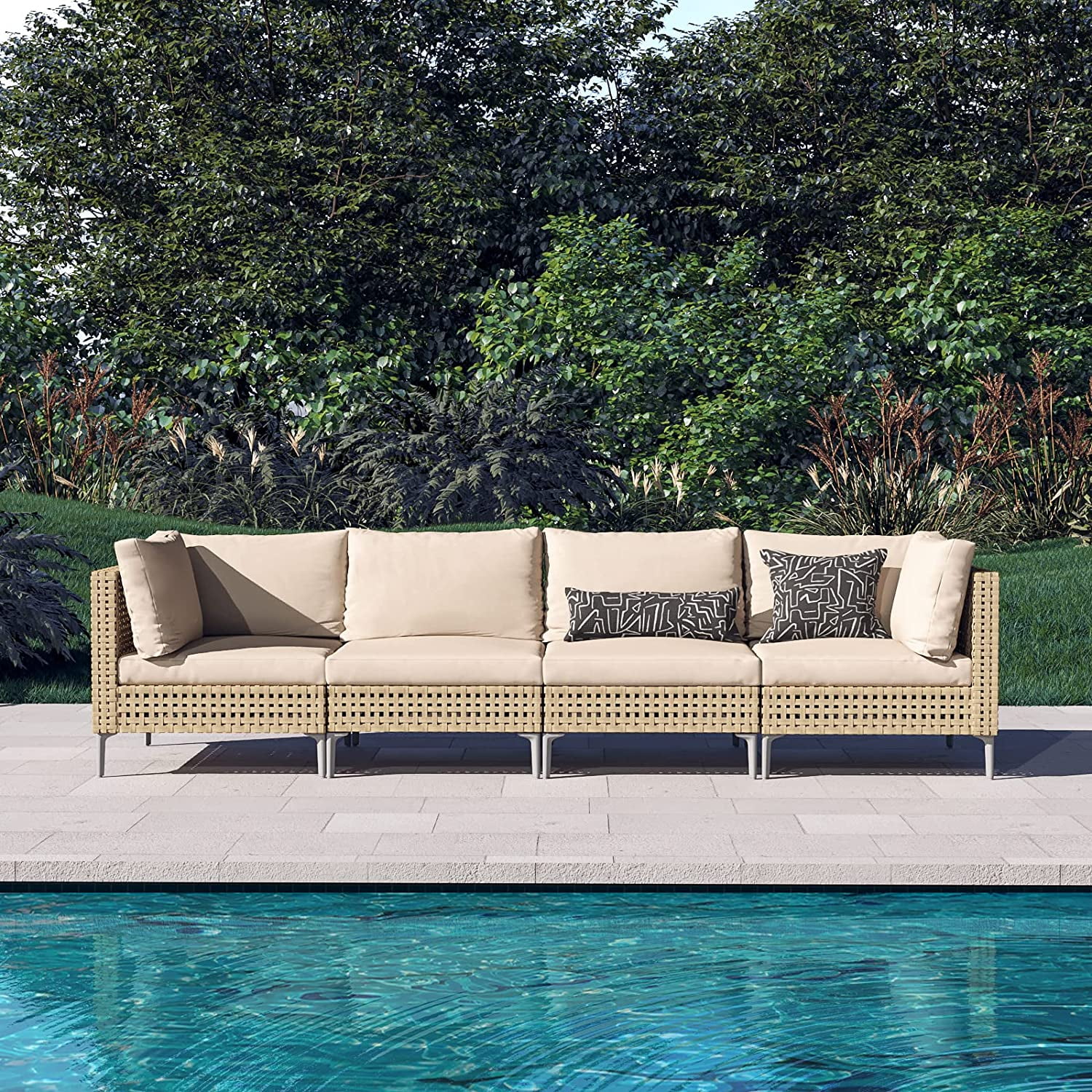 Grand Patio 7-Piece Wicker Patio Furniture Set, All-Weather Outdoor Conversation Set Sectional Sofa with Water Resistant Beige Thick Cushions and Coffee Table