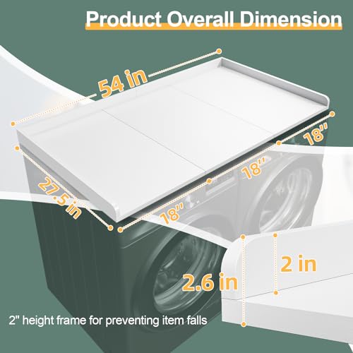 Ulif Laundry Room Washer Dryer Countertop, Washer and Dryer Topper Organization Space 27.5" D x 54" W x 2.6" H, Splicing Style