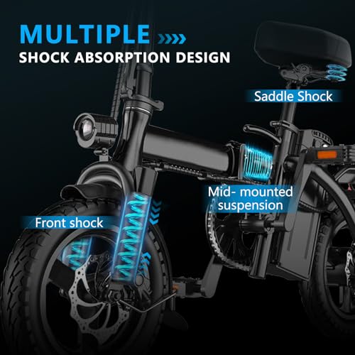 Electric Bike for Adults, Ebike, Electric Bicycle with 576WH Removable Battery,14"/20" Folding Ebike, 20MPH,20+ Miles(MAX),500W High Motor,Multi-Shock Absorption,UL 2849,Commuting Mini E Bikes