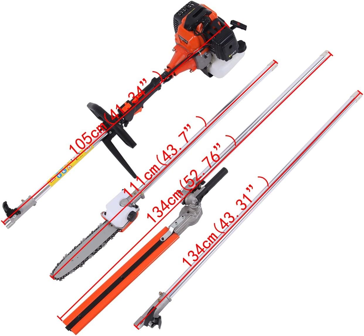 Youwise 52cc 5 in 1 Brush Cutter Grass, Multi Functional Trimming Tools Gas Cutter Petrol Hedge Trimmer Chainsaw Brush Cutter Garden Tools Included Extension Pole