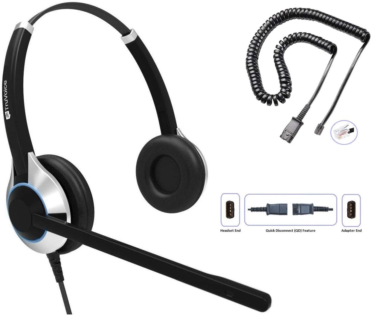 TruVoice HD-500 Deluxe Headset with Noise Canceling Microphone & HD Speakers - Compatible with Mitel, Nortel, Avaya Digital, Polycom VVX, Shoretel, Aastra, Digium, Allworx, ESI, Fanvil + More