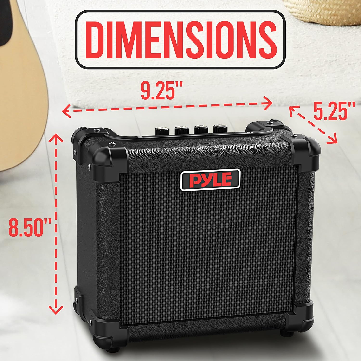 Pyle Mini Electric Guitar Amp - Portable 10 Watt Mini Practice Instrument Amplifier with 5-Inch High Definition Speaker, Volume, Bass, Treble, Distortion, Gain Controls, Headphone Output Jack Pack of 2