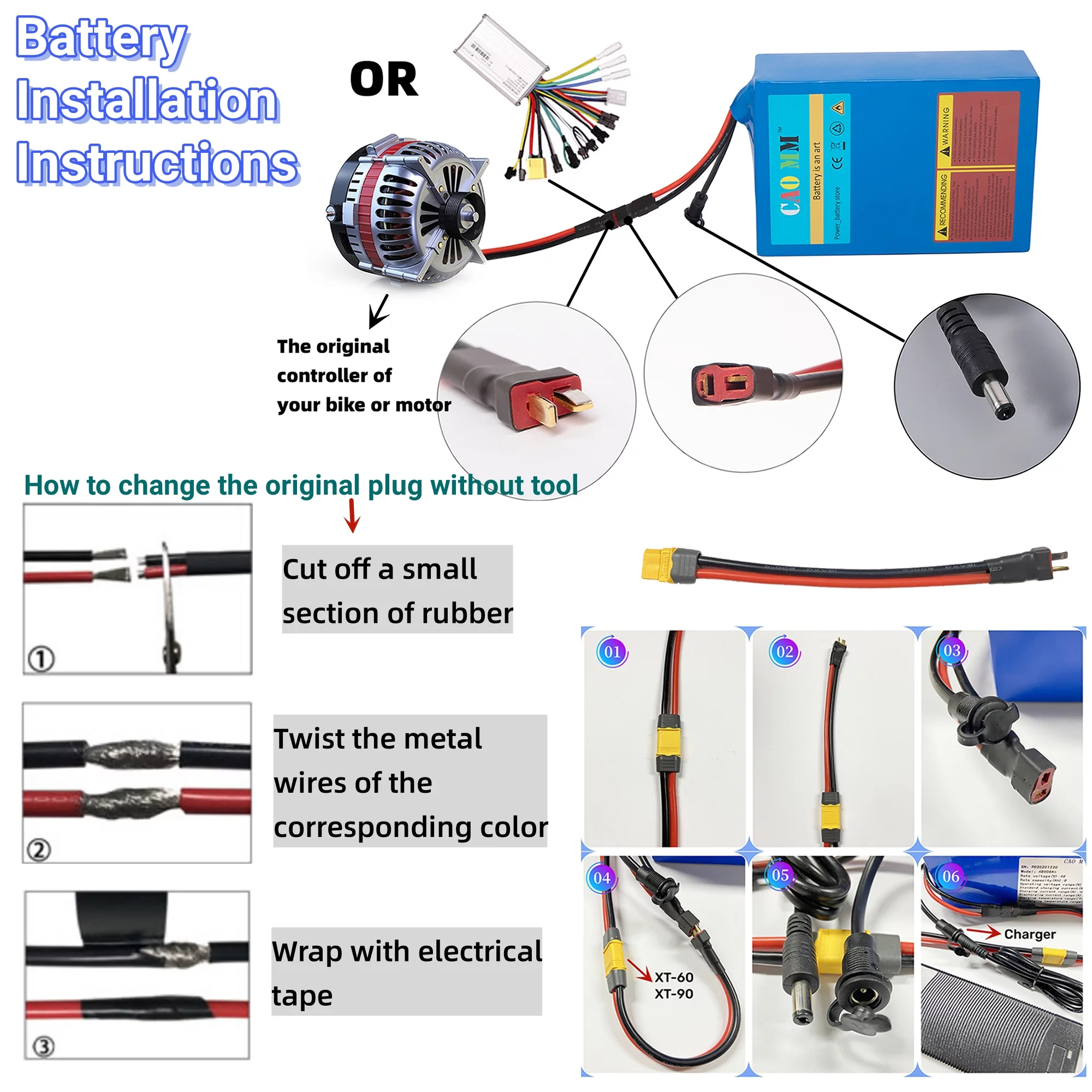 Ebike Battery 48V 8Ah Lithium Battery 30A BMS with Charger 48V Battery for 750W Electric Bike Motorcycle