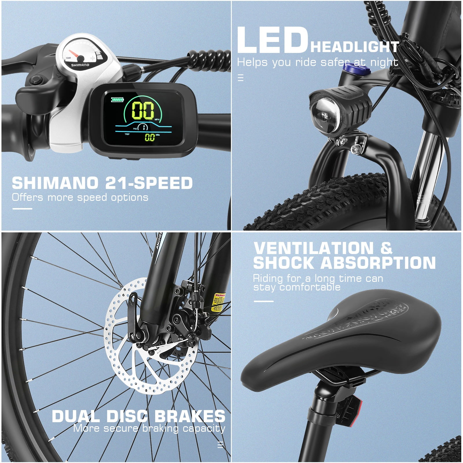 Elifine 27.5" Electric Bike, 500W Electric Bicycles for Adults, 48V 10.4Ah UL 2849 Removable Battery Ebike, 19.8mph Electric Mountain Bike, Lockable Suspension Fork, Professional 21 Speed Blue