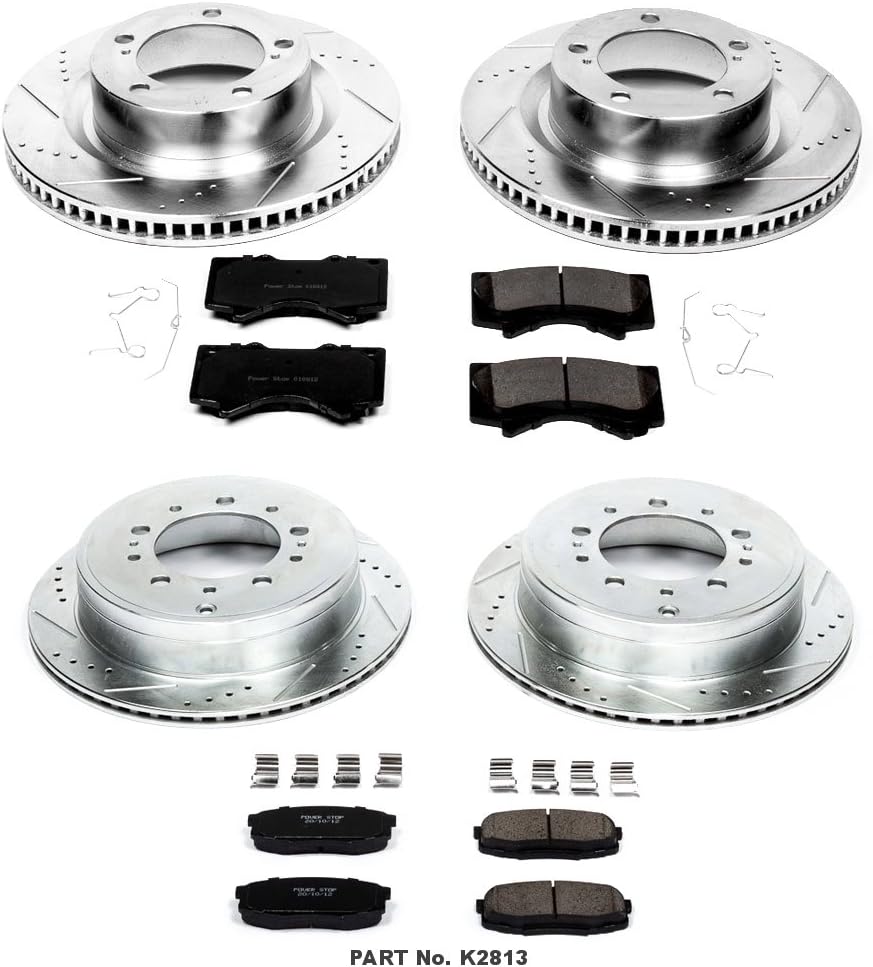 Power Stop K2813 Front and Rear Z23 Carbon Fiber Brake Pads with Drilled & Slotted Brake Rotors Kit