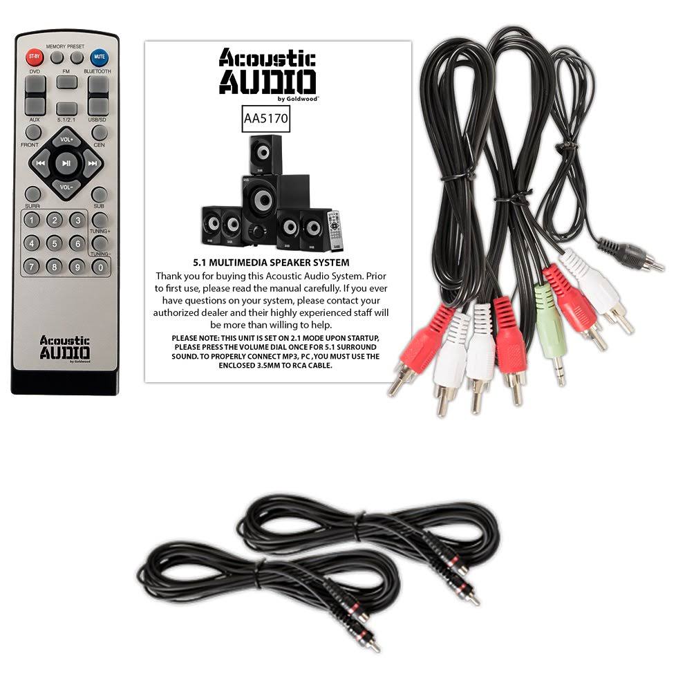 Acoustic Audio AA5170 Home Theater 5.1 Bluetooth Speaker System with FM and 2 Extension Cables
