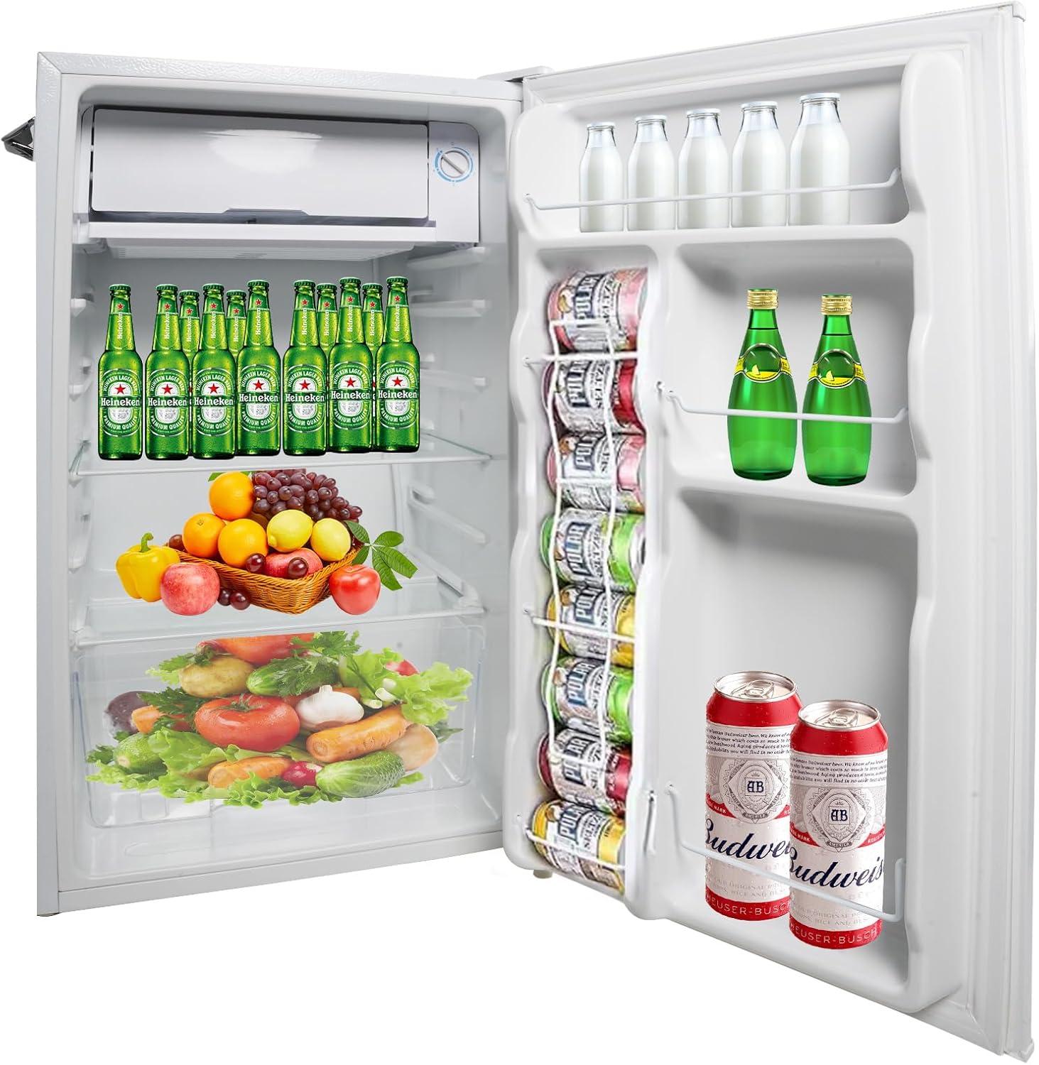 Mini Fridge with Freezer, Single Door Compact Refrigerator with Adjustable Legs (3.2 ft white)